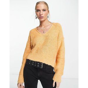Free People Women's Theo V-Neck Dropped-Shoulder Winter Sweater Yellow